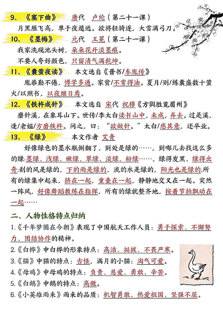 统编版四年级语文下册【期末总复习重点知识点归纳整理-共29页】练习含答案第2页