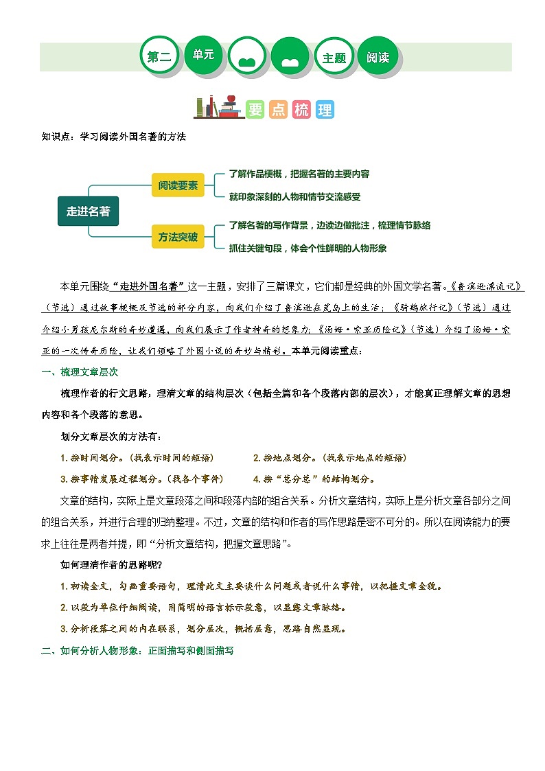 【第二单元-主题阅读理解（知识梳理+精选阅读）】练习及答案统编版六年级语文下册第1页