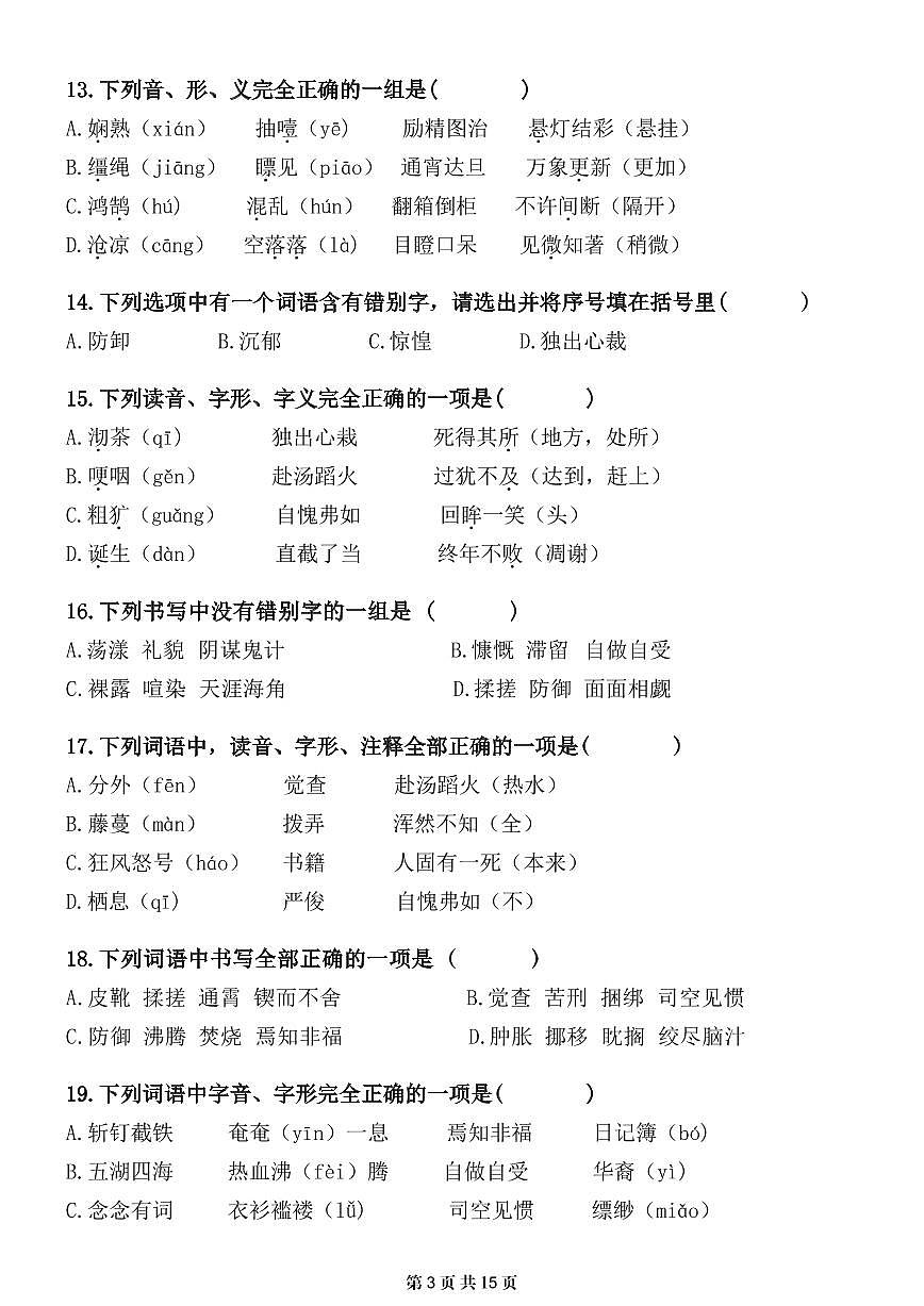 小升初语文提分专练02 字形第3页
