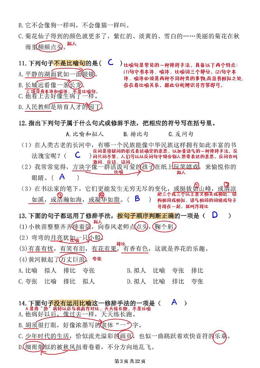 小升初语文提分专练06  修辞方法的运用解析（22页）第3页