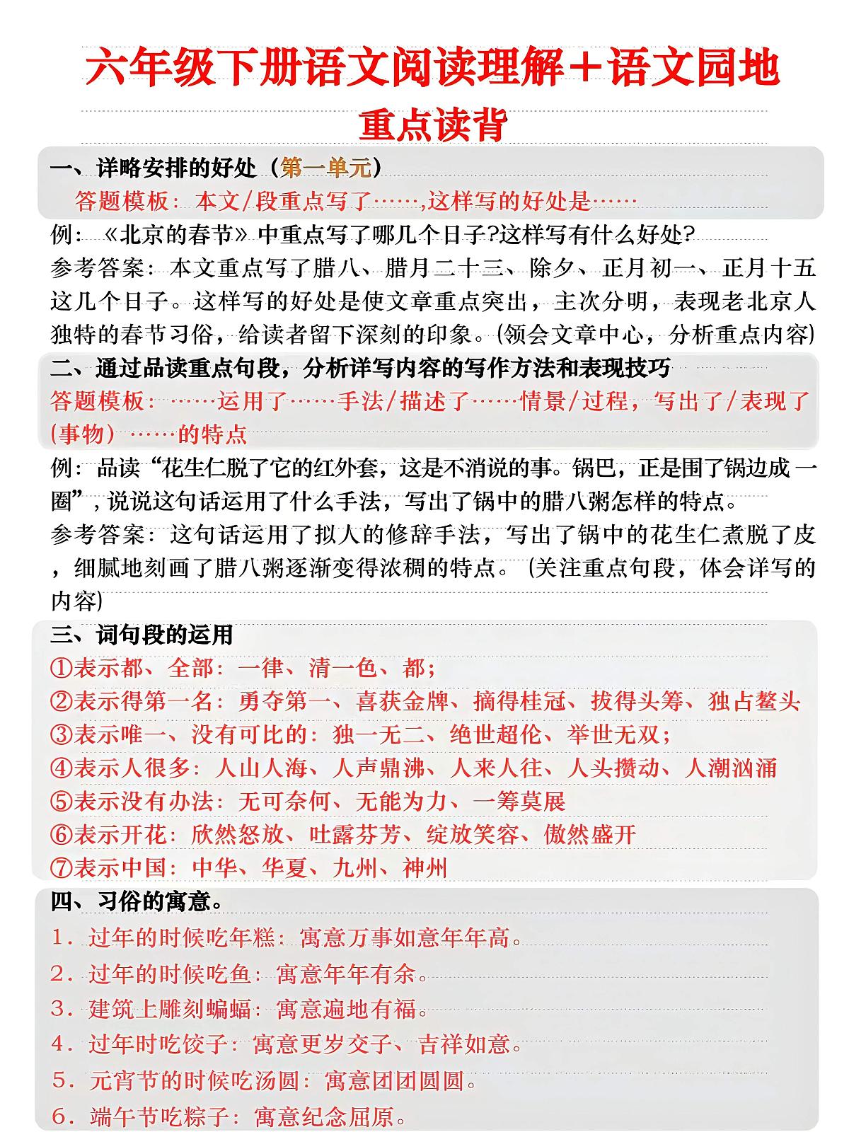 部编版六年级下册语文园地和阅读理解专项练习含答案第1页