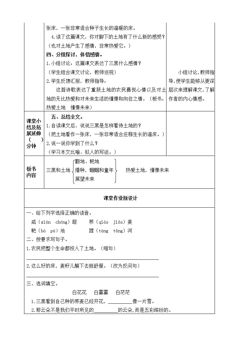 19《三黑和土地》教学设计 教案03