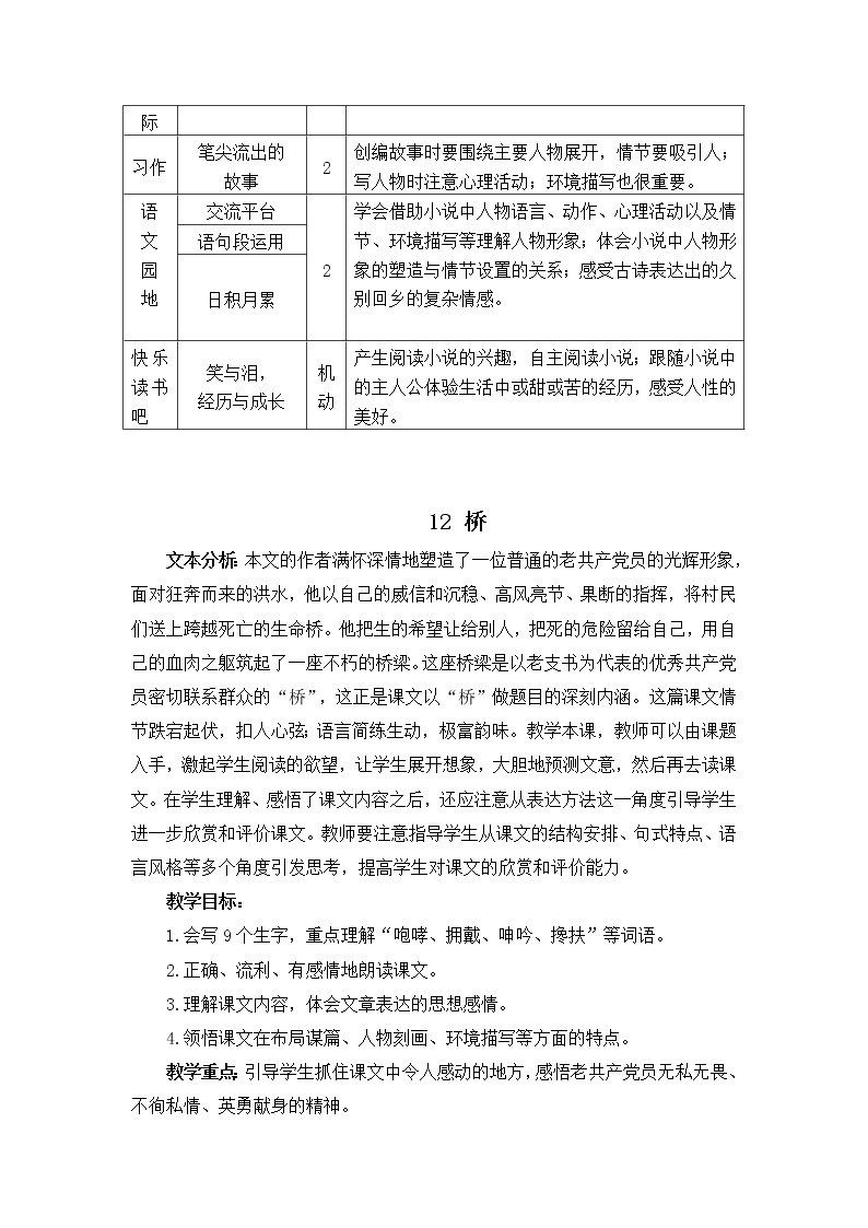 人教版六年级上册12《桥》教学设计 教案02