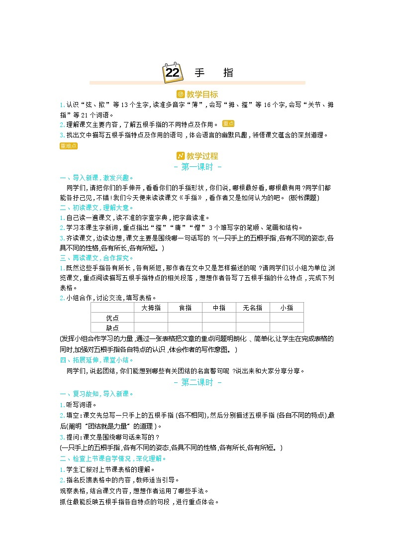 22.手指 教案01