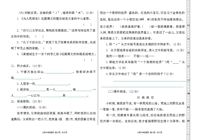 部编版语文六年级下册期末检测卷02