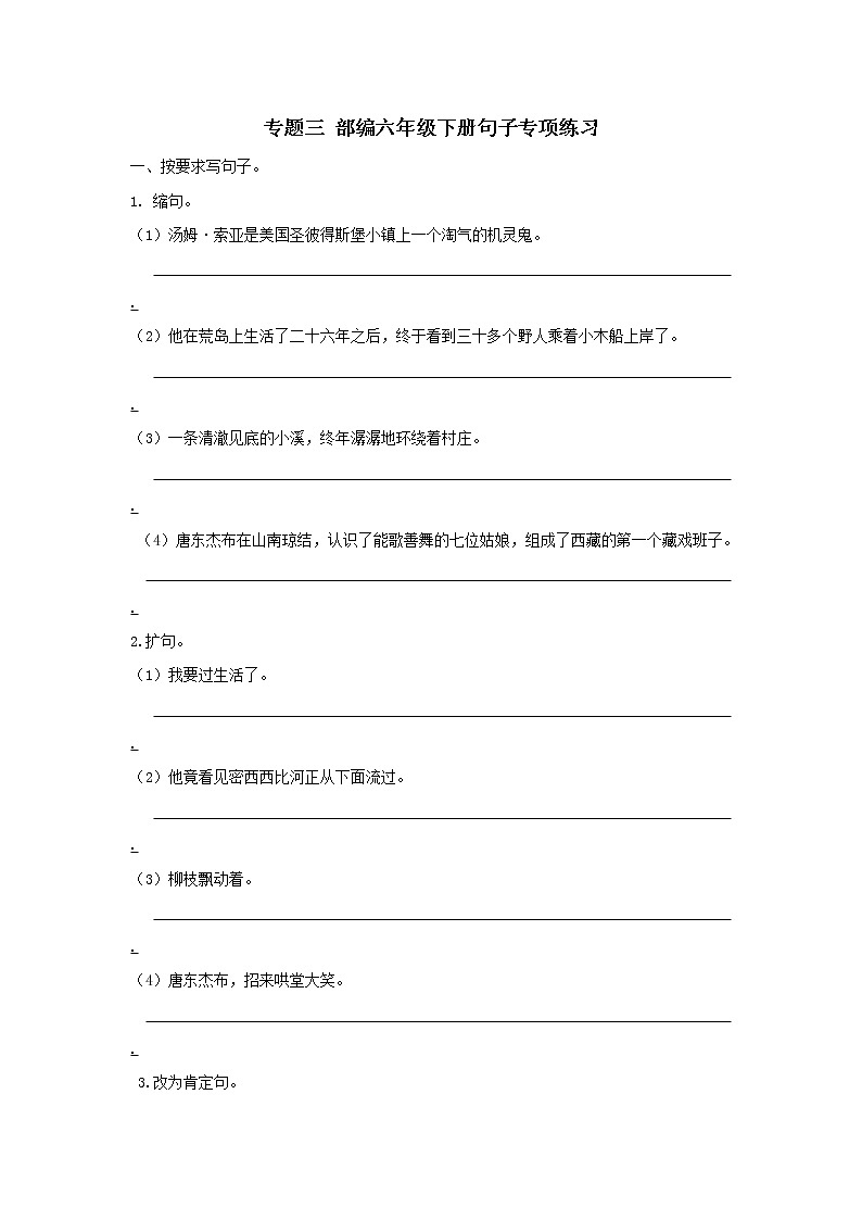 部编版语文六年级下册专项练习三——句子01