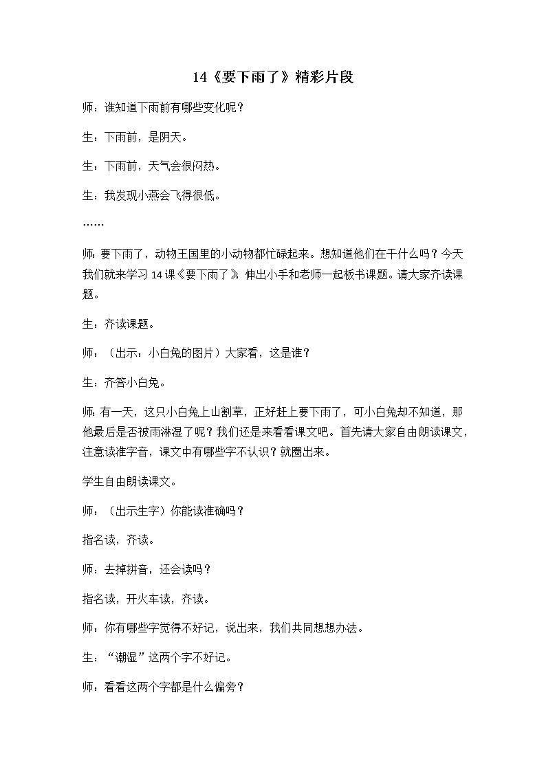 14 要下雨了 精彩教学片段 教案01