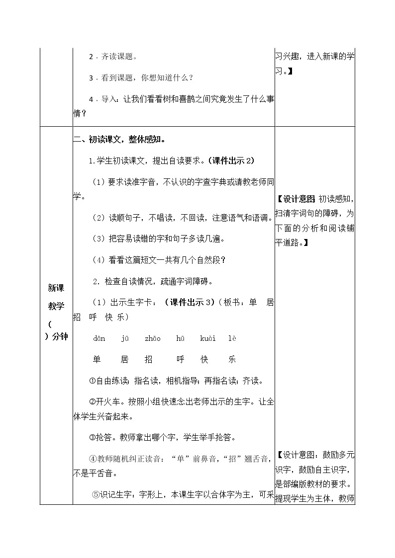 人教部编版语文一年级下册 6 树和喜鹊 教案02