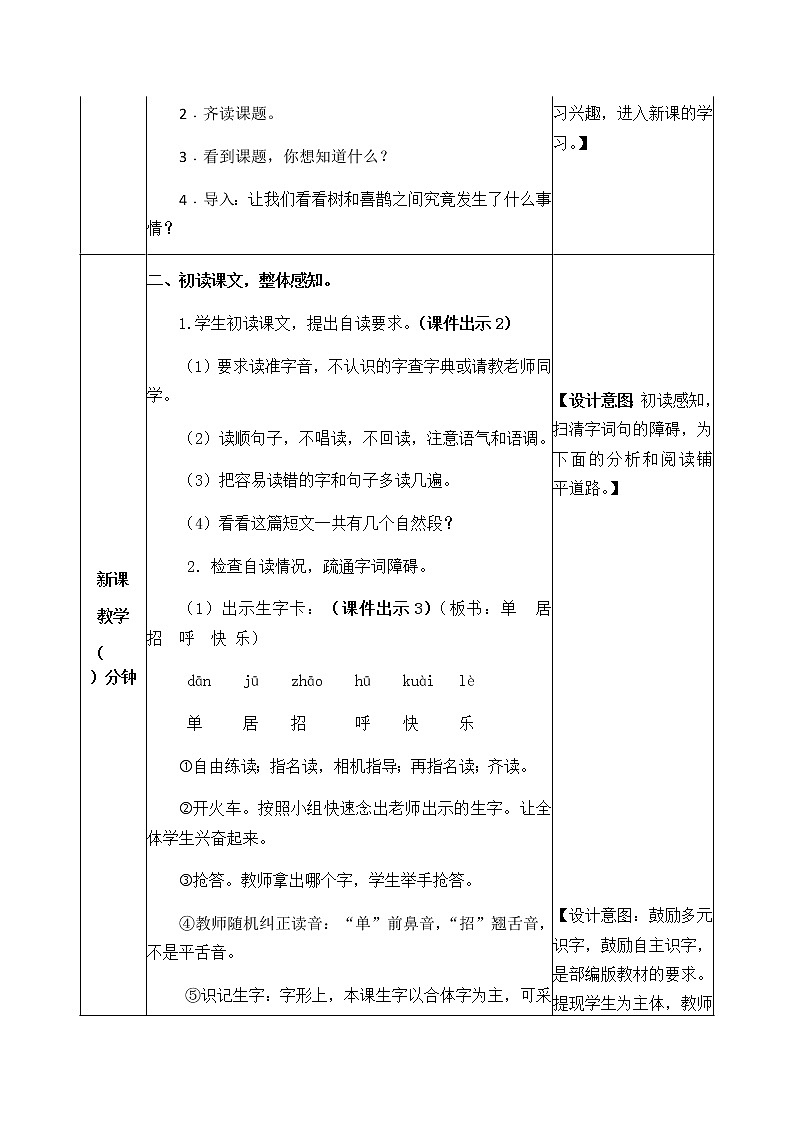 人教部编版语文一年级下册 6 树和喜鹊 教案02