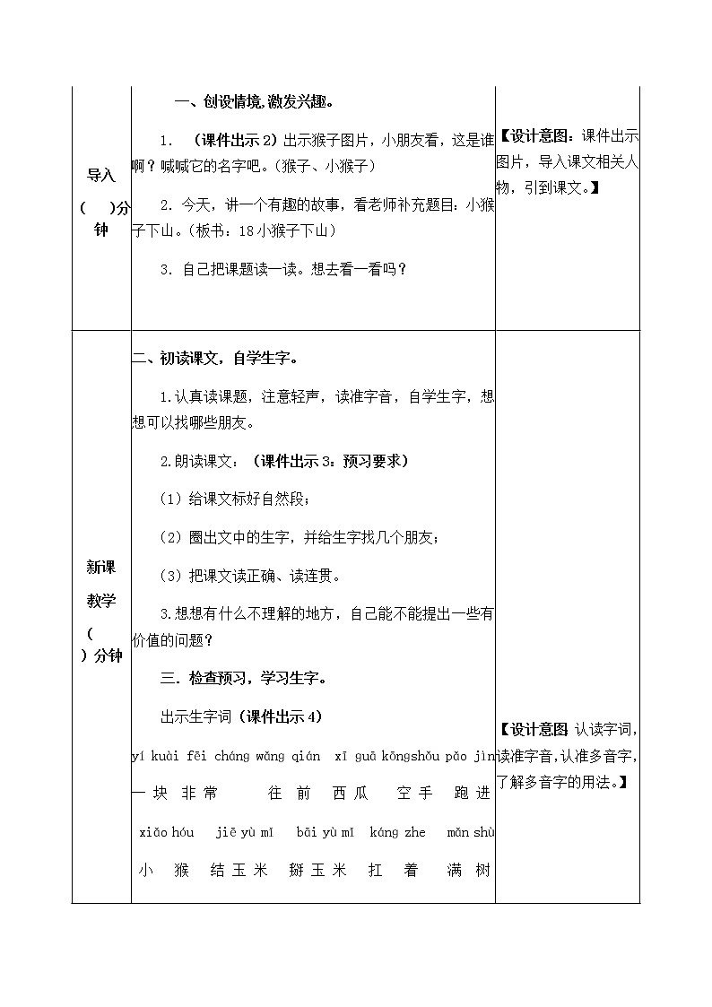 人教部编版语文一年级下册 18 小猴子下山 教案02