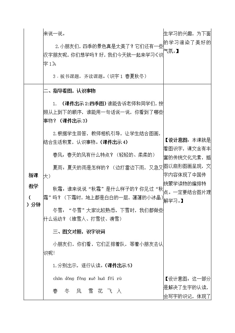 人教部编版语文一年级下册 识字1 春夏秋冬 教案02