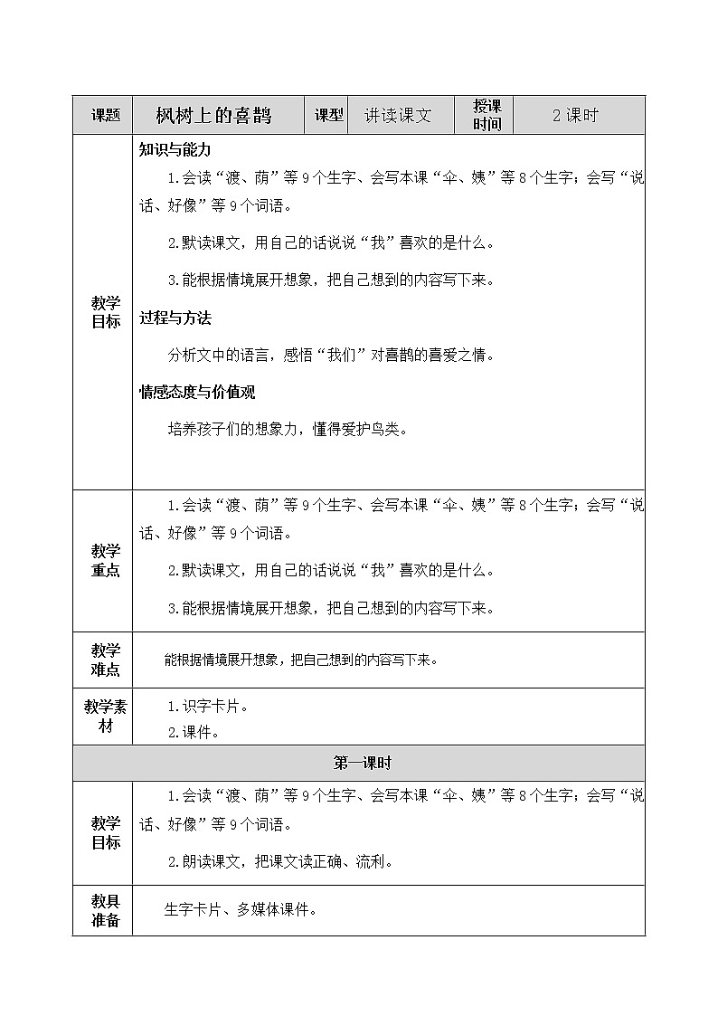 9 枫树上的喜鹊 教案01