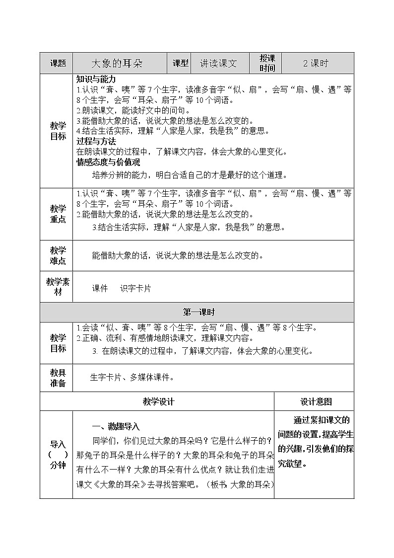 19 大象的耳朵 教案01