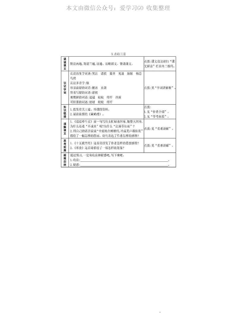 部编版语文六年级下册每课预习清单第3页