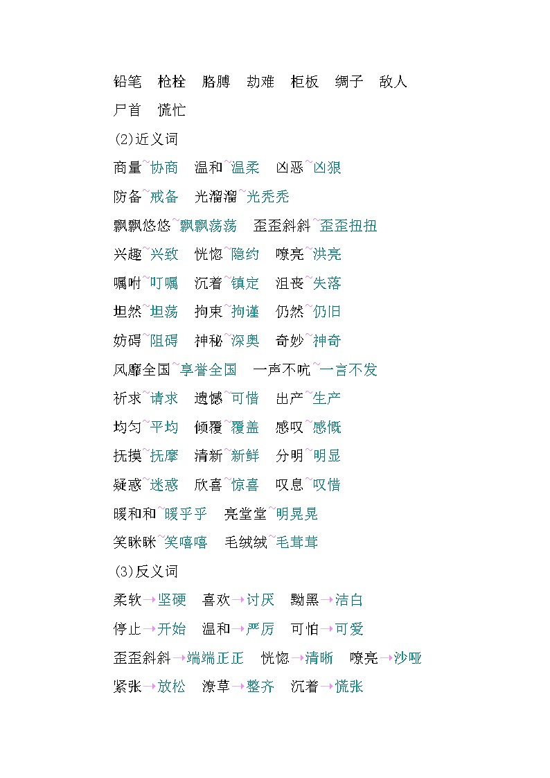 新部编版小学四年级下册语文第六单元知识小结 学案02