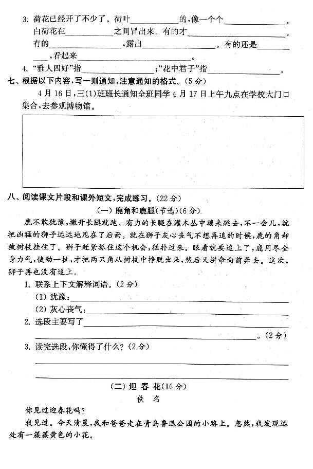部编版语文三年级下册综合试卷2第3页