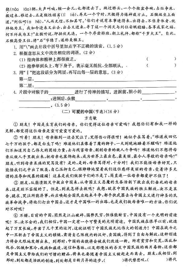 部编版语文五年级下册综合试卷203