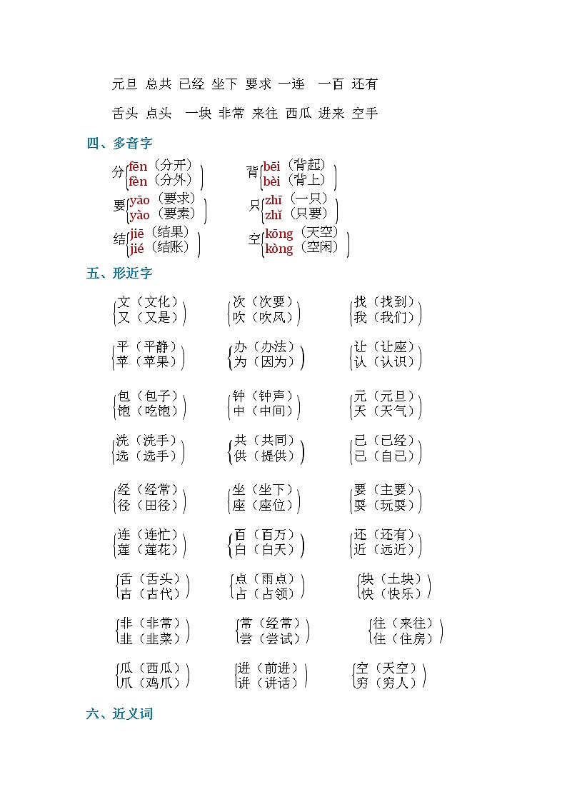部编一年级下册语文第七单元 基础知识必记第2页