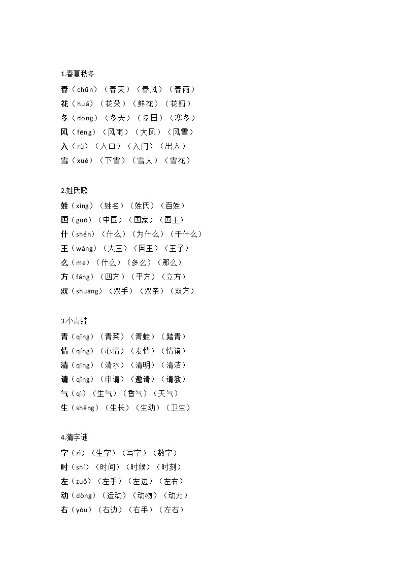 部编一下语文生字组词汇总 学案01