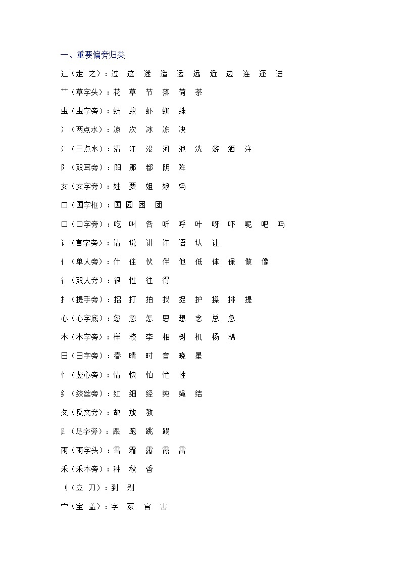 部编版一年级语文下册（偏旁、量词、形近字、仿写、造句）汇总 试卷01