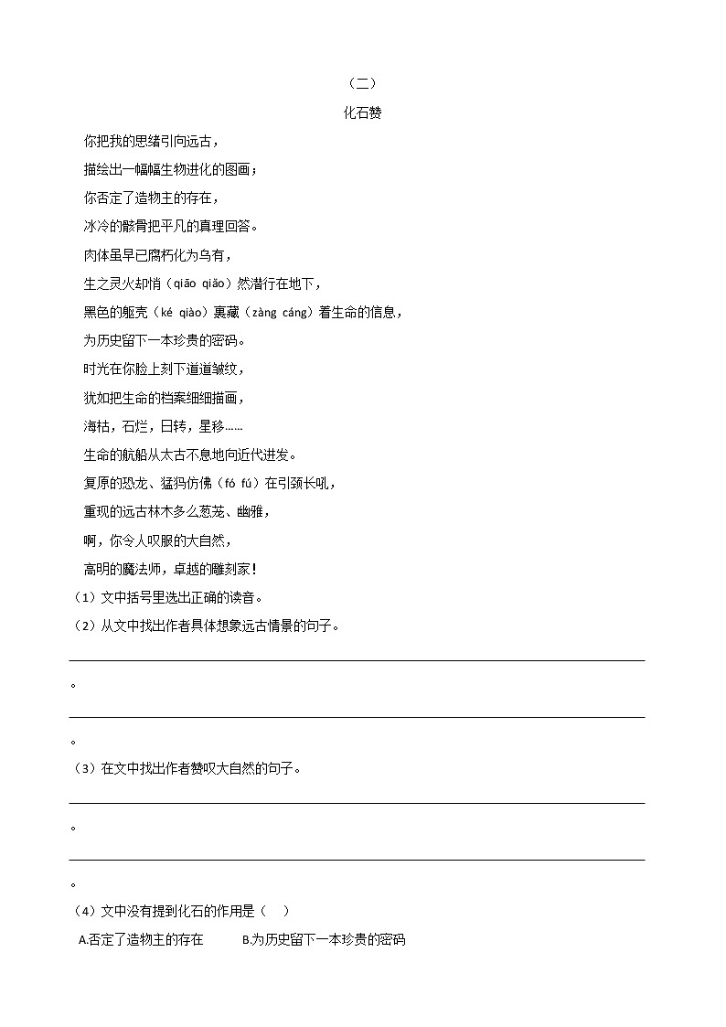 四年级语文下册单元测试-第二单元 测试卷-部编版（含答案）03