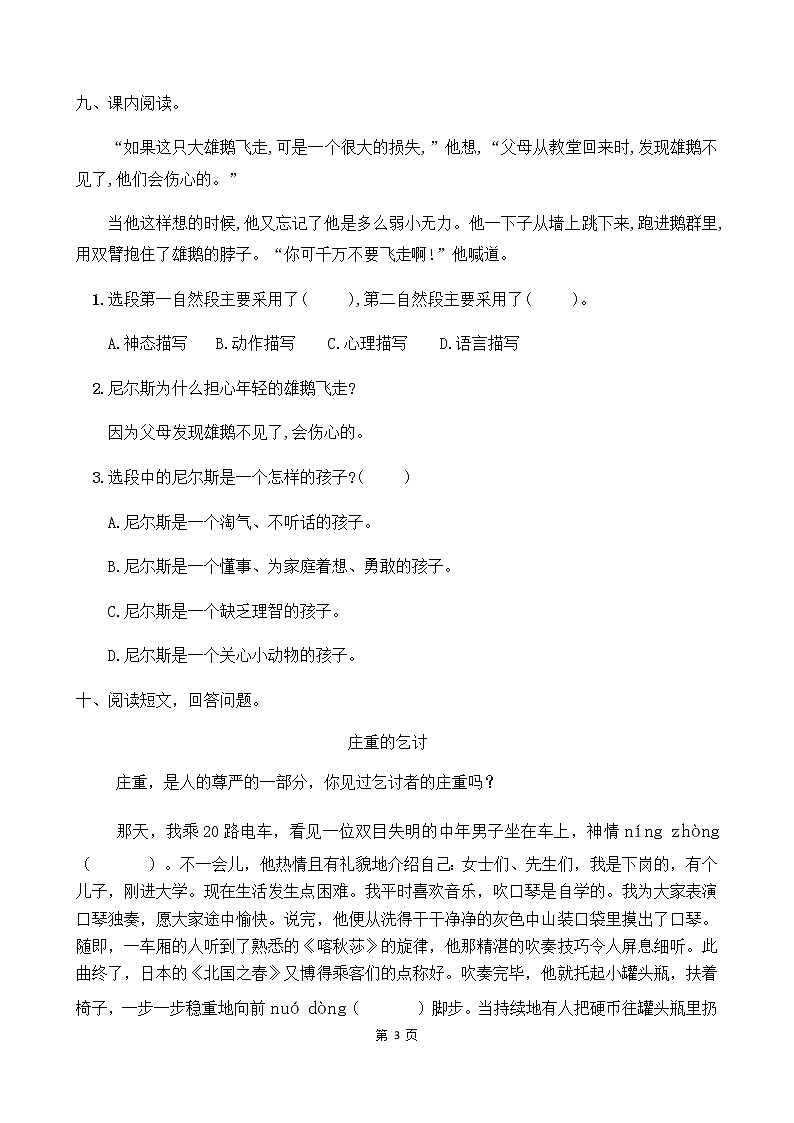 人教部编版六年级语文下册同步练习6《骑鹅旅行记》(含答案）03