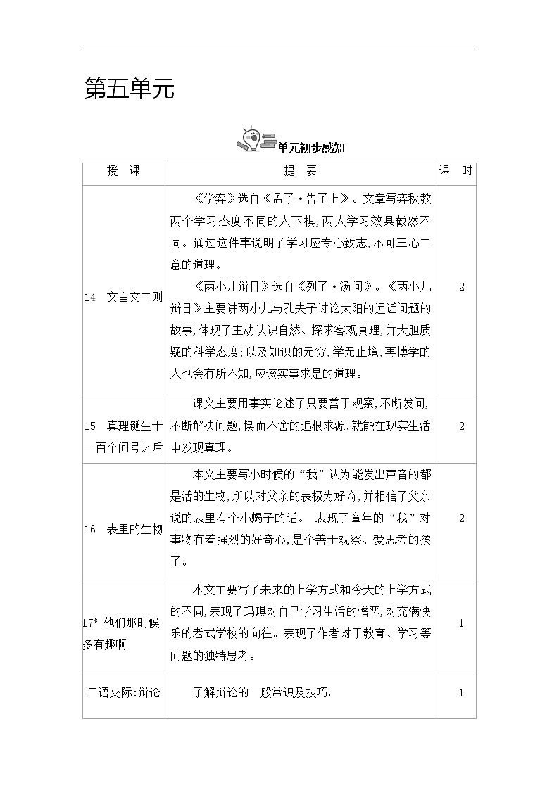 部编版语文六下第五单元 全单元教学设计01
