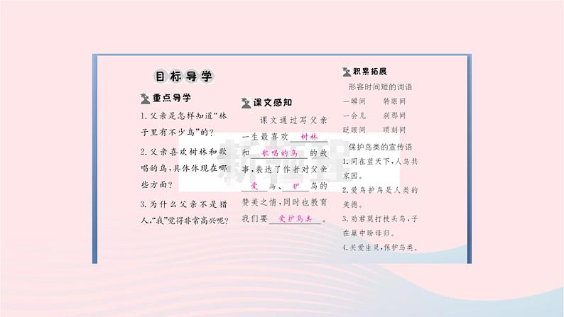 福建专版2019秋三年级语文上册第七单元22父亲树林和鸟习题课件新人教版02