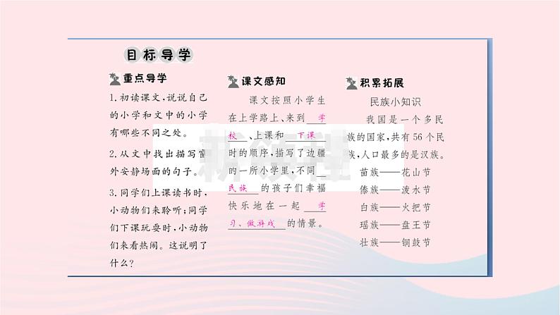 福建专版2019秋三年级语文上册第一单元1大青树下的小学习题课件新人教版第2页