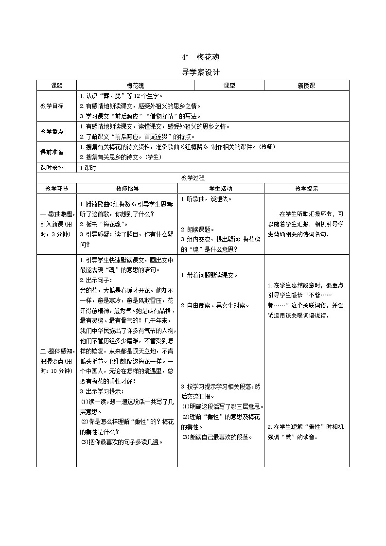 4 梅花魂 导学案01