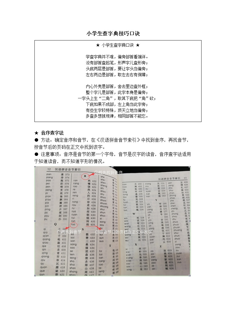 部编版六下语文小升初知识汇总之小学生查字典技巧口诀第1页