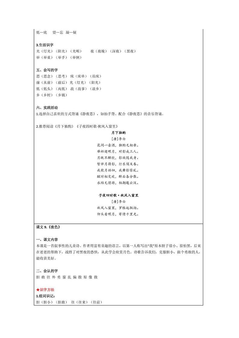 部编版一下语文第4单元 “地毯式”自主学习过关自查表 试卷02