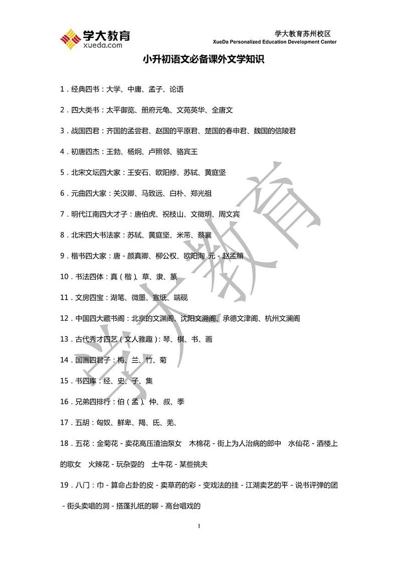 小升初语文必背课外文学知识汇总01
