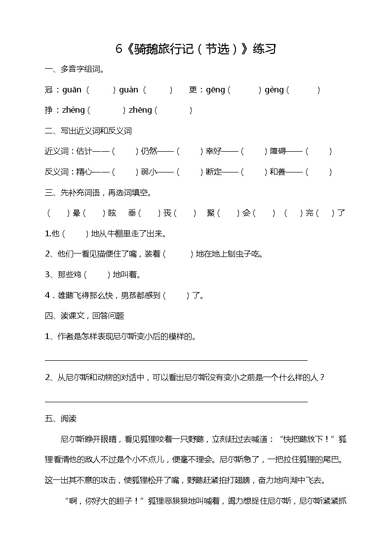 6《骑鹅旅行记（节选）》课后练习（含答案）01