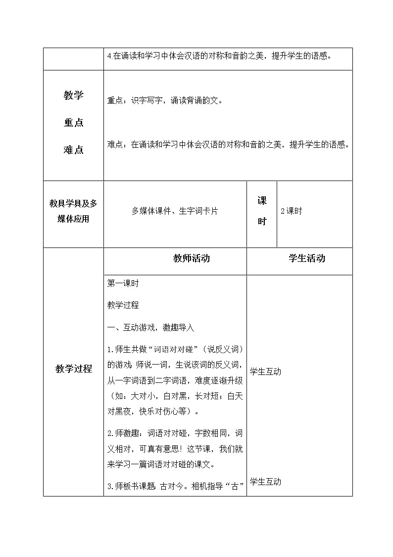 识字6、古对今 教学设计（含反思）02