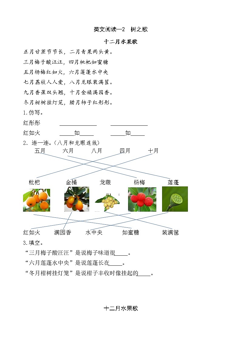识字2《树之歌》类文阅读 试卷01