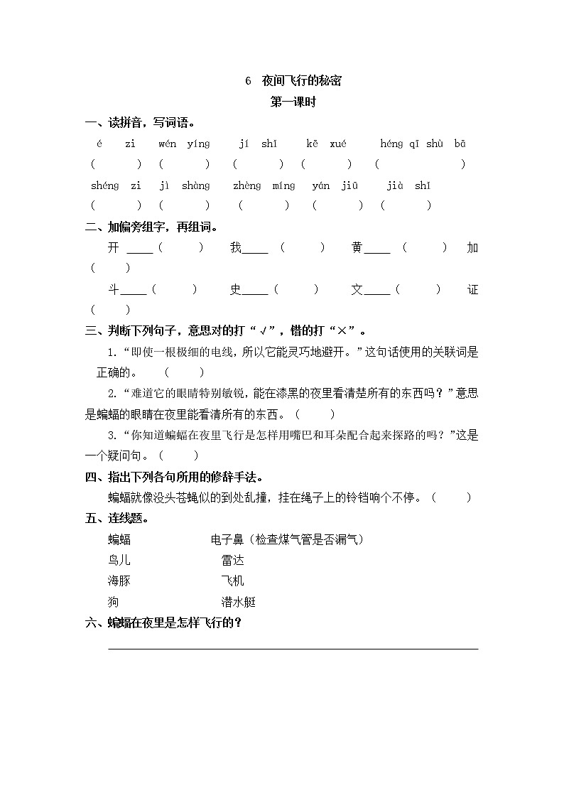 6《夜间飞行的秘密》同步练习01