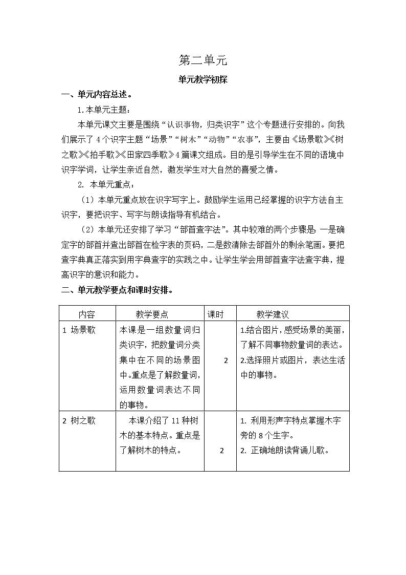 部编版语文二年级上册 第二单元 教学设计 教案01