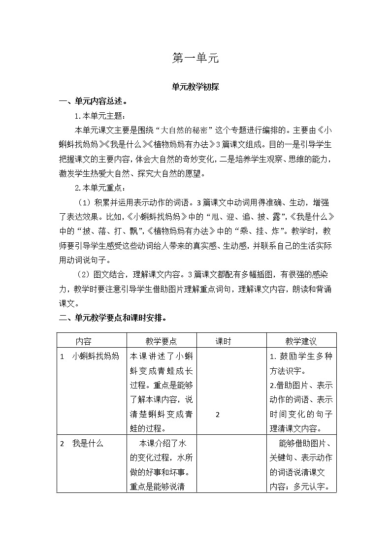 部编版语文二年级上册 第一单元 教学设计 教案01