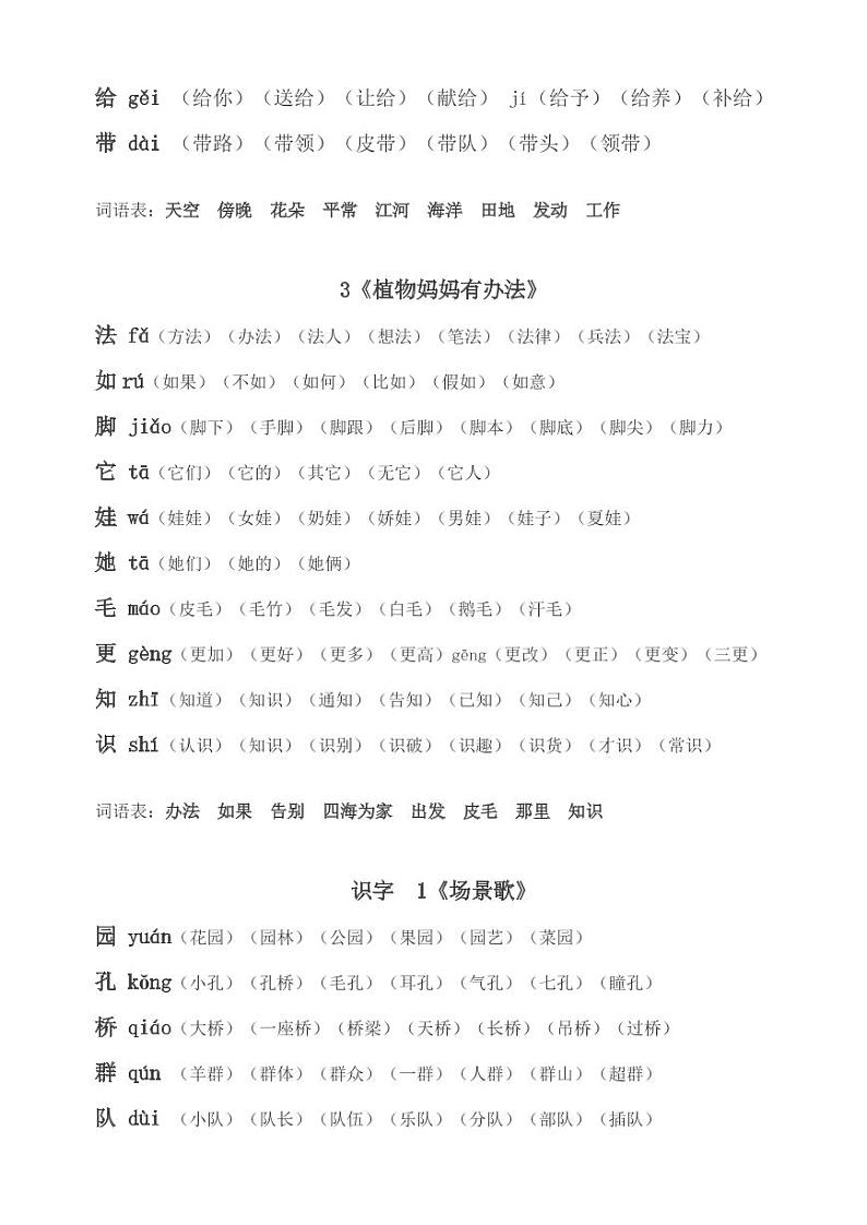 （暑假预习也可用）部编版二年级全册生字组词第2页