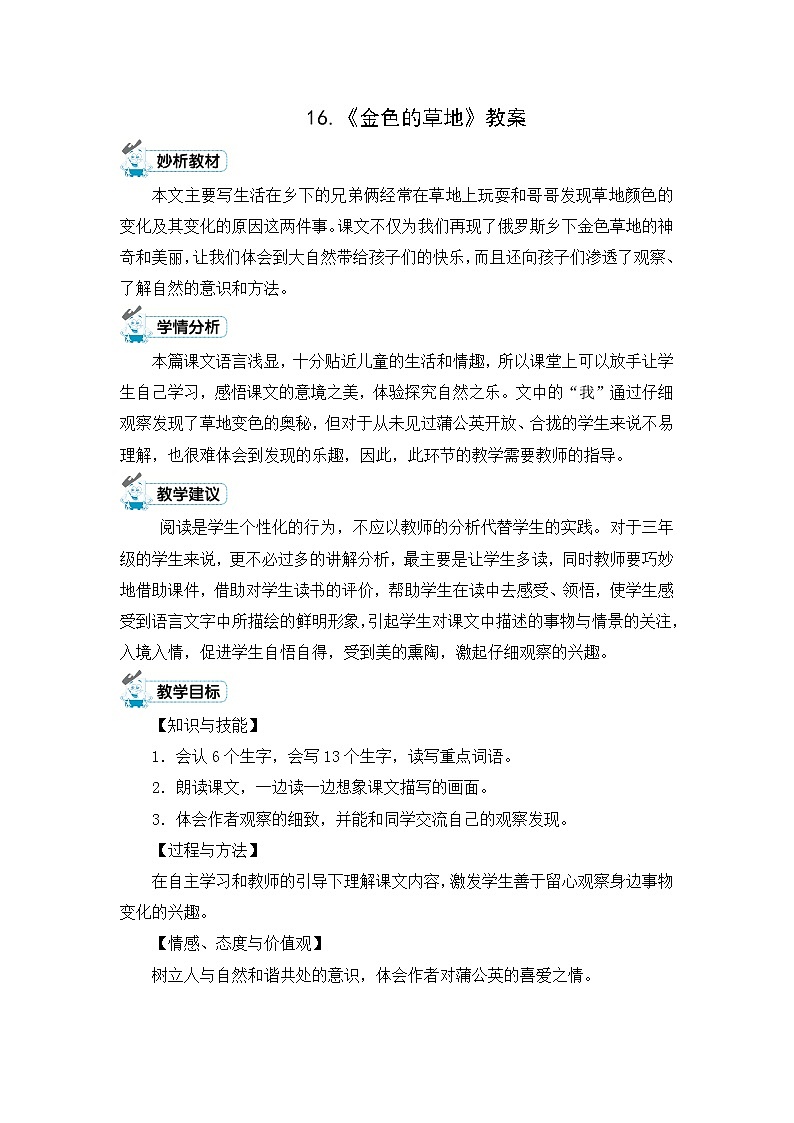 16.《金色的草地》教案01