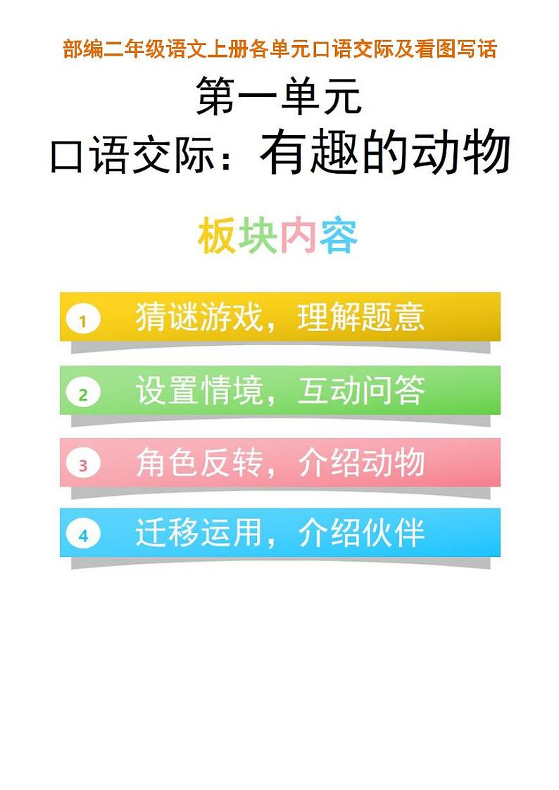部编二年级语文上册各单元口语交际及看图写话第1页