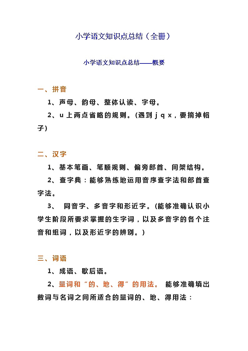小学语文知识点总结（全册）第1页
