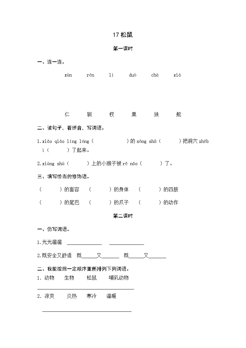 17 松鼠 同步练习01