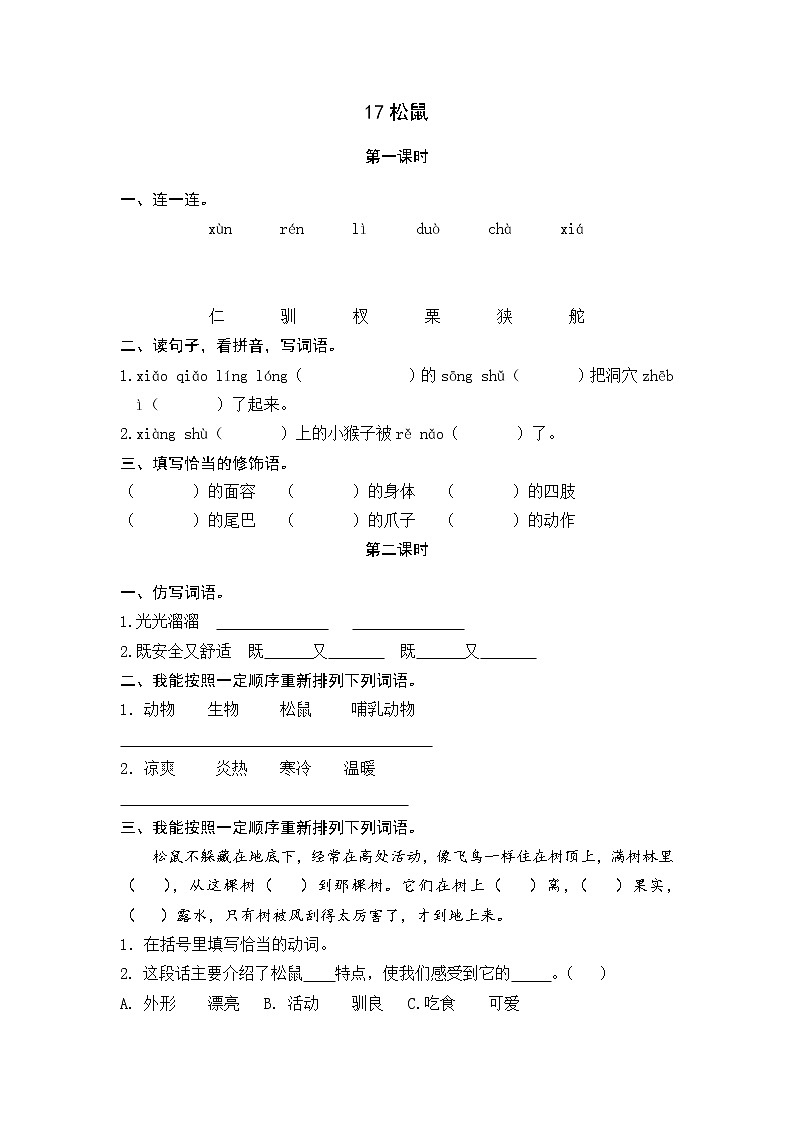 17《松鼠》课时练第1页