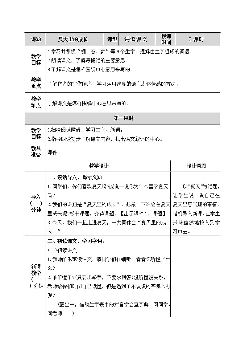 15 夏天里的成长 教案01