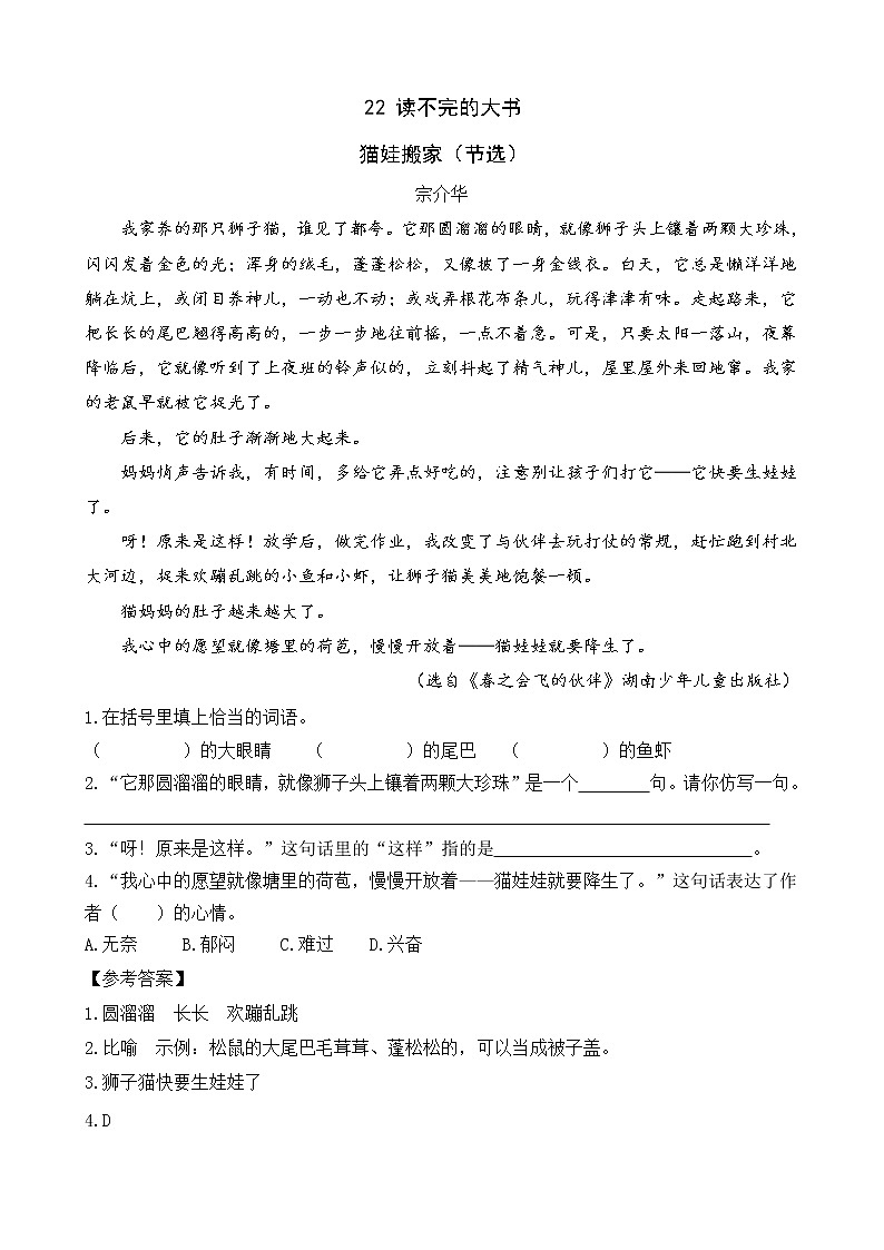类文阅读-23 读不完的大书 试卷01
