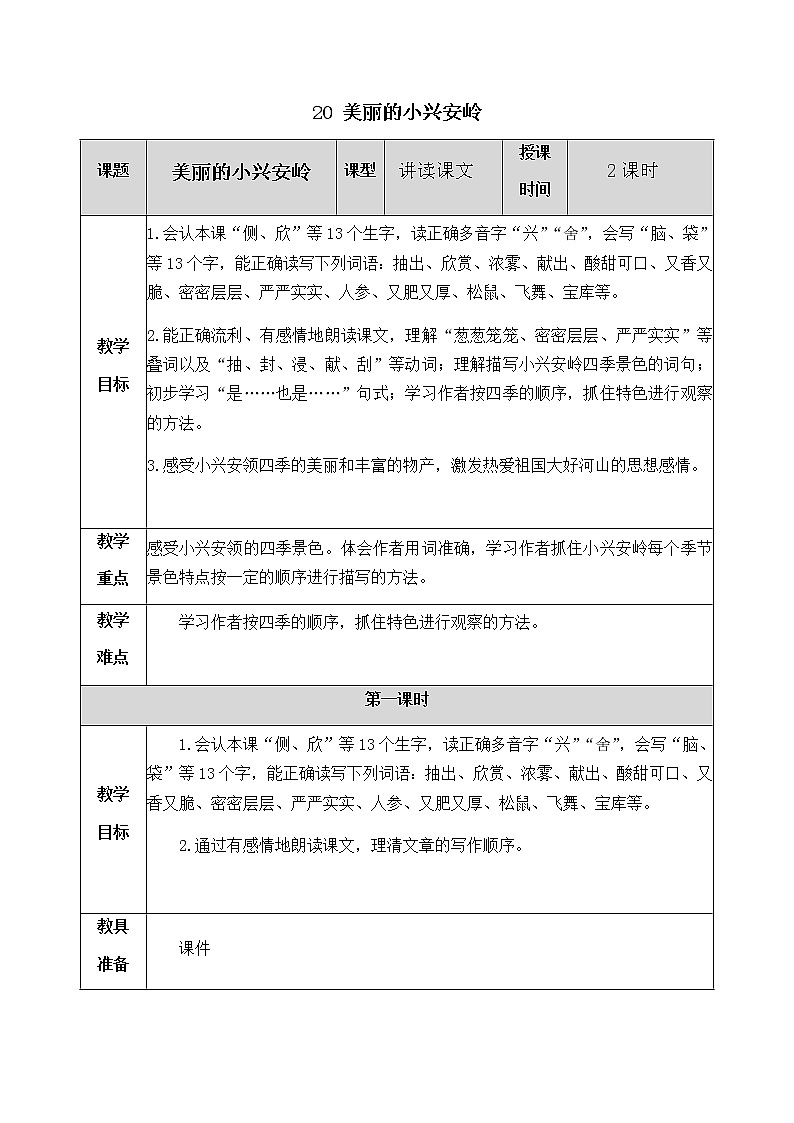 20 美丽的小兴安岭 教案01