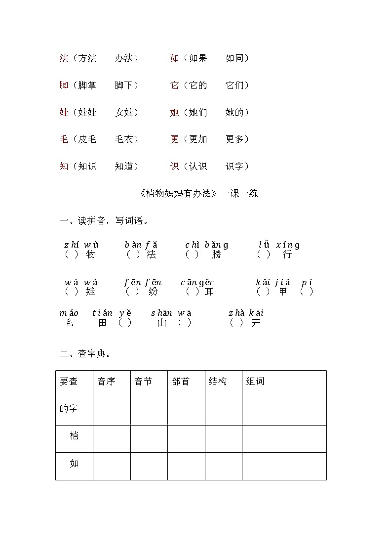 二年级语文上册素材——《植物妈妈有办法》《语文园地一》（部编版无答案）第2页