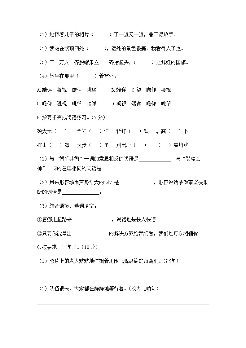 六年级上册语文期中试题-综合测评 人教（部编版）（含答案）02